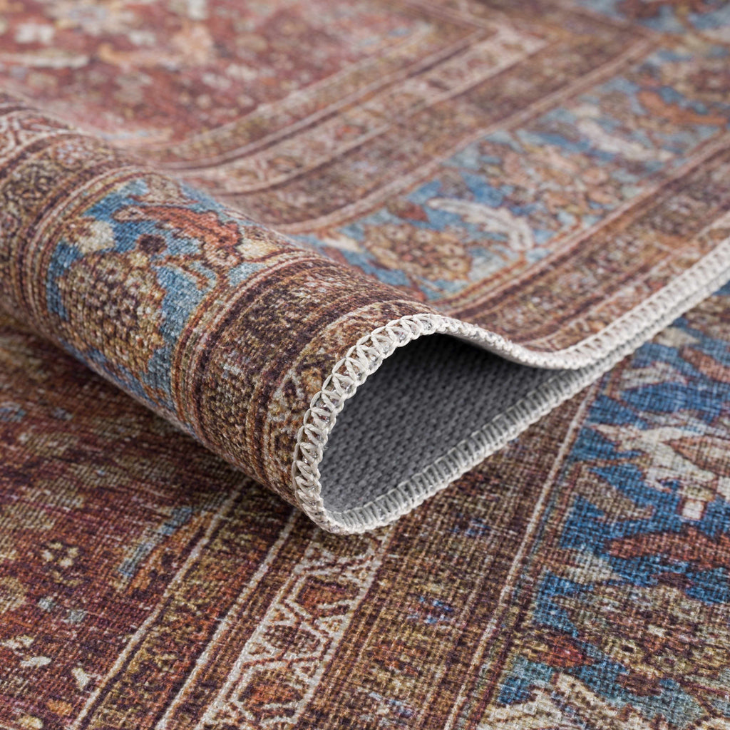 Rust Baki Traditional Washable Area Rug