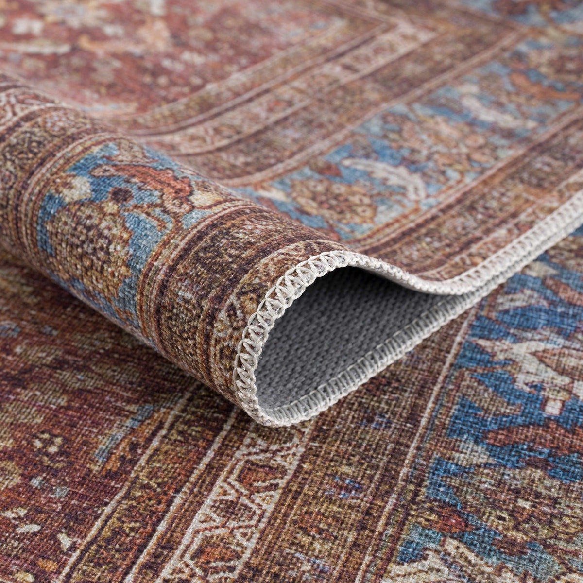 Rust Baki Traditional Washable Area Rug