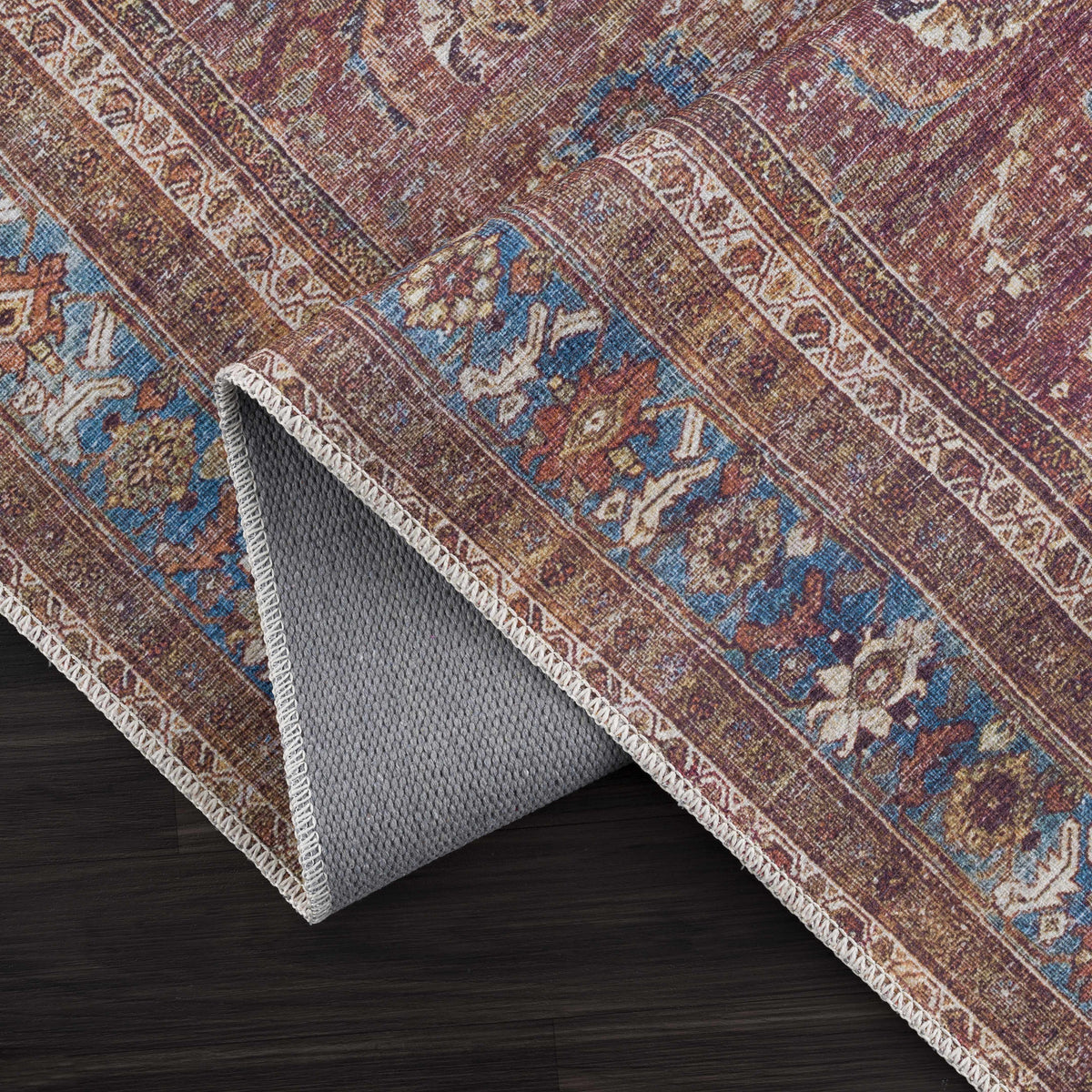 Rust Baki Traditional Washable Area Rug