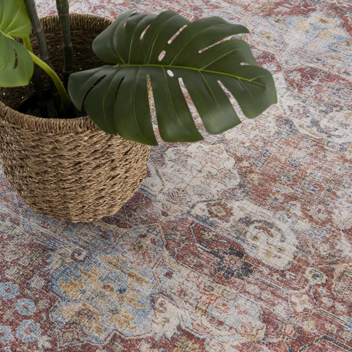 Rust Elki Vintage Medallion Washable Area Rug