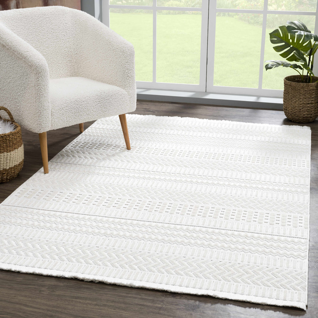 Ivory Cira Textured Trellis Fringe Area Rug - Clearance
