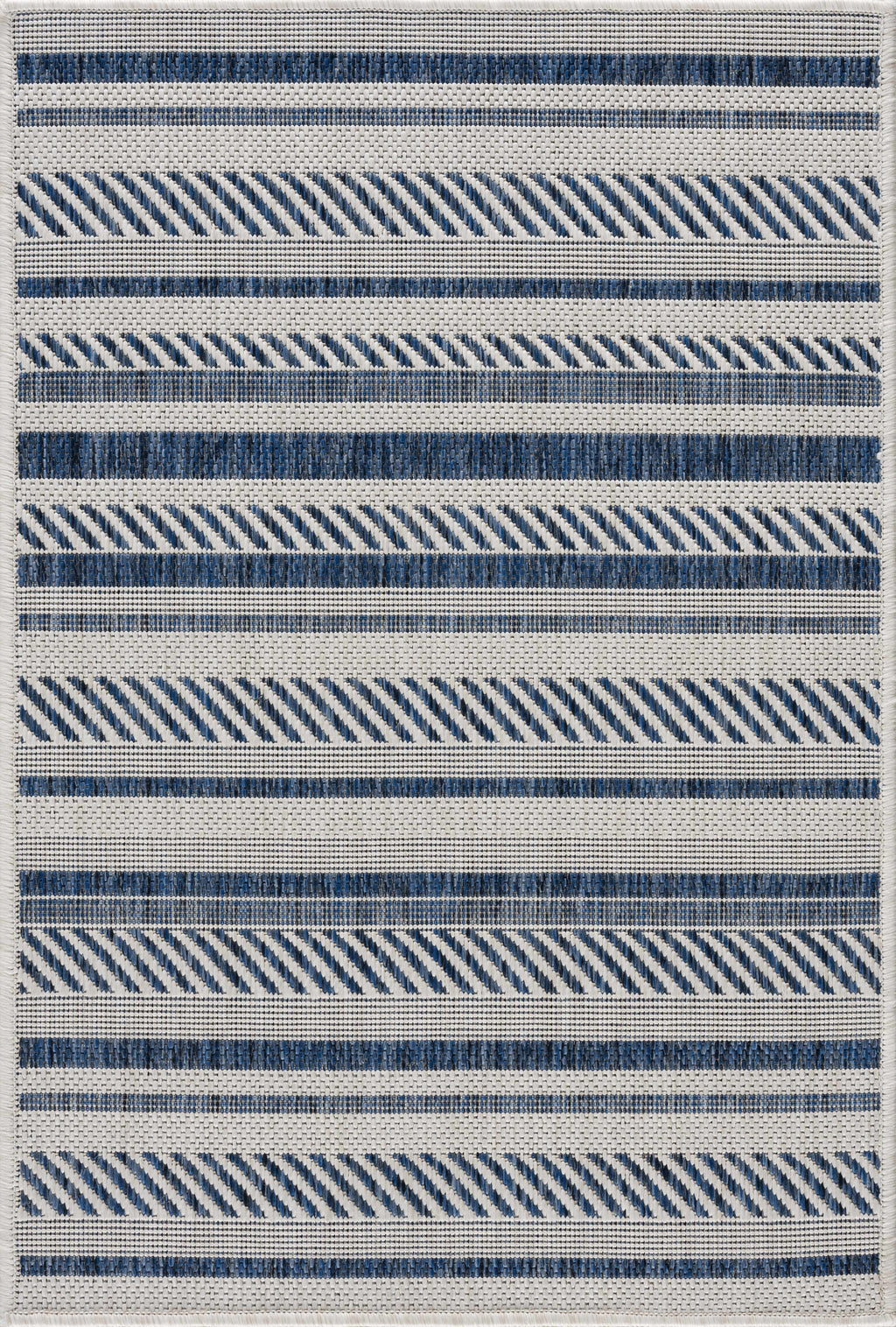Olin White&Blue Striped Nordic Outdoor Rug