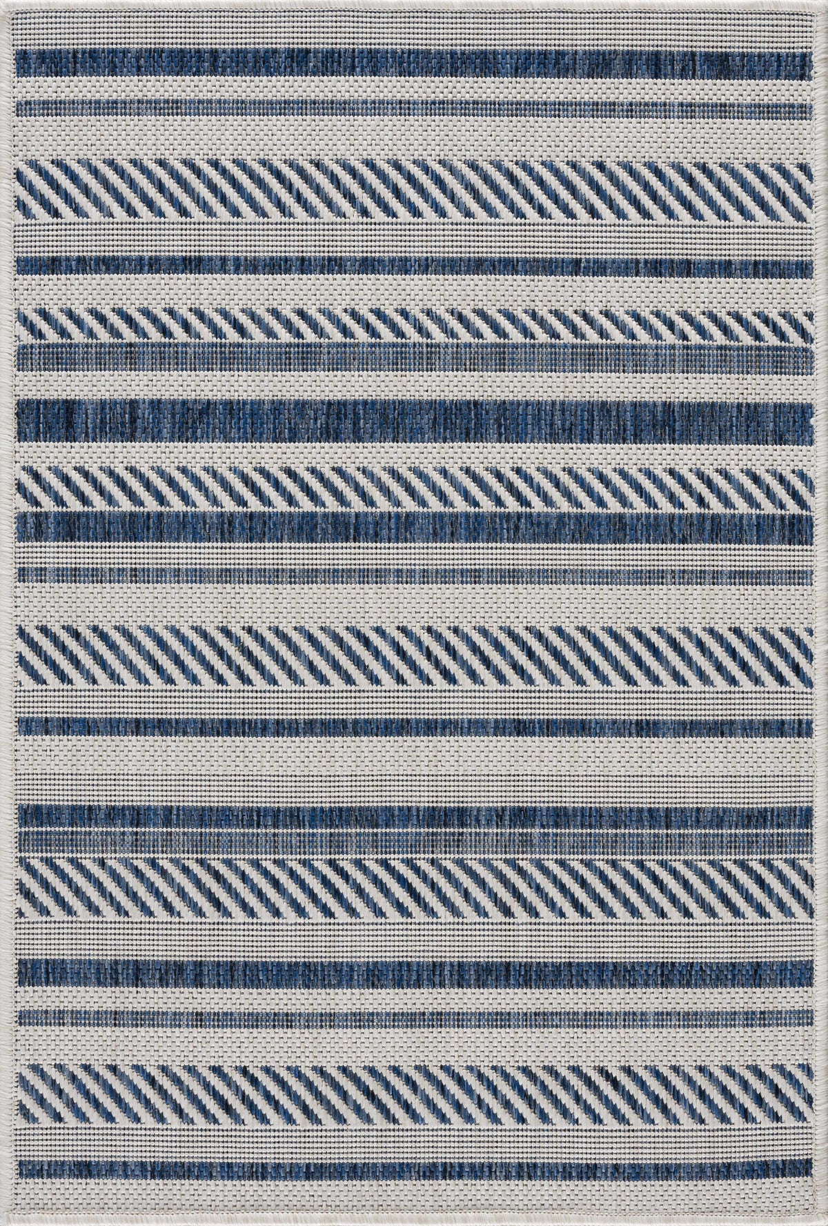 Olin White&Blue Striped Nordic Outdoor Rug