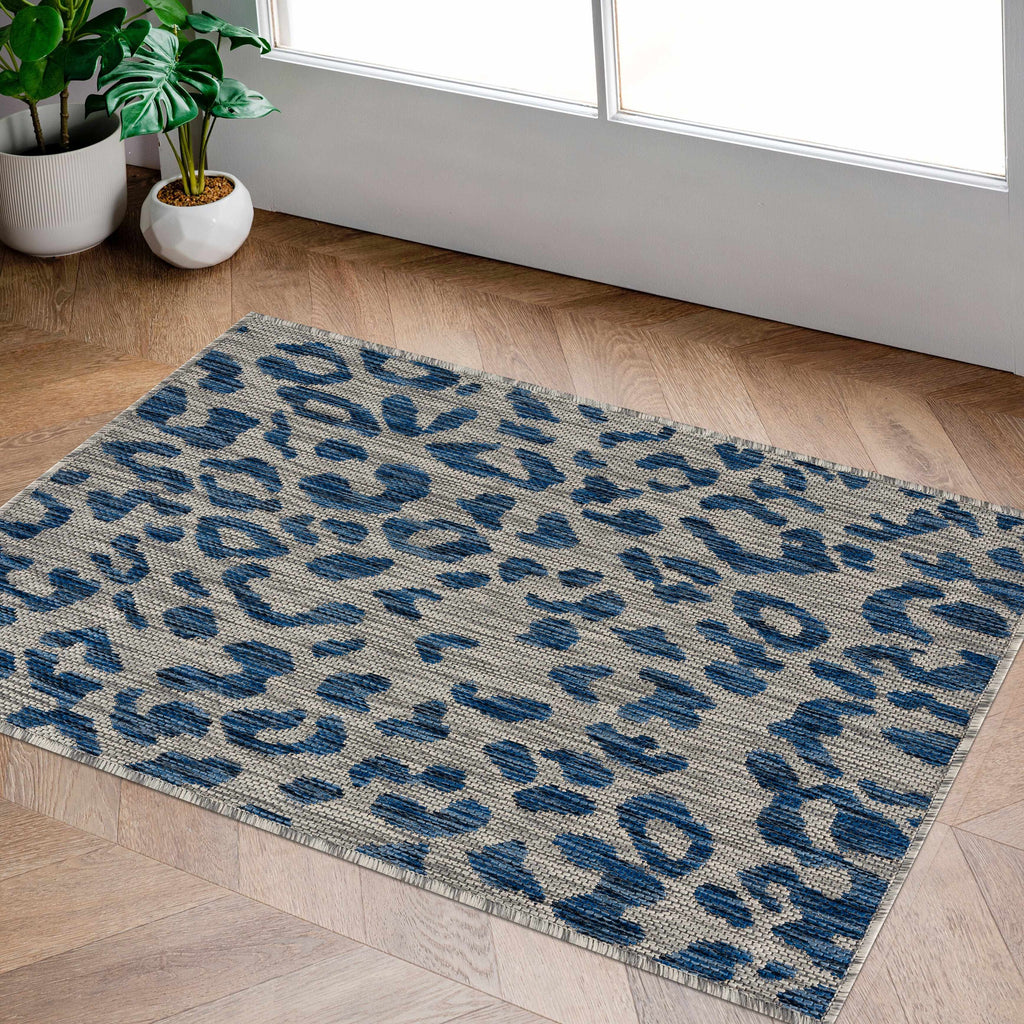 Skipsea Blue Leopard Performance Outdoor Rug
