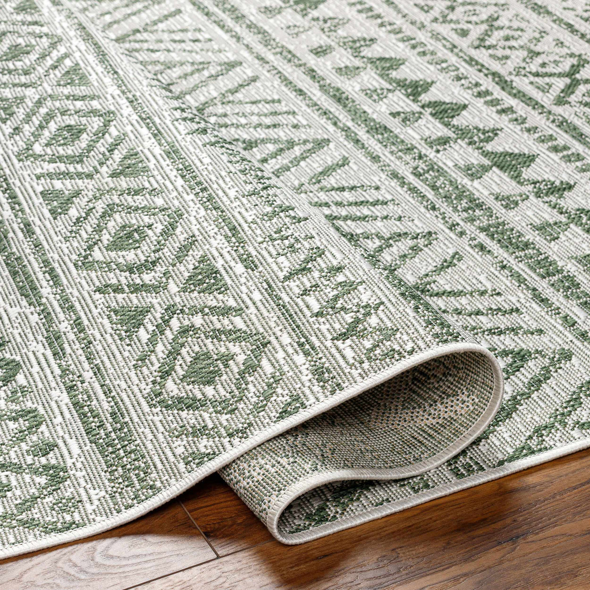 Novato Olive All Over Pattern Performance Outdoor Rug