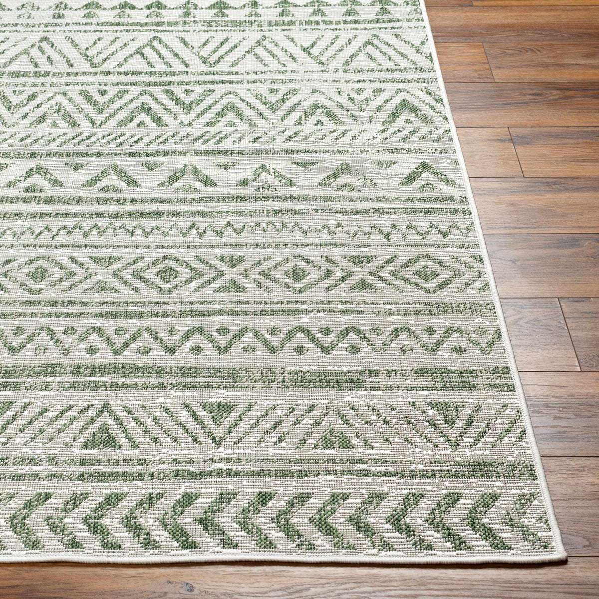 Novato Olive All Over Pattern Performance Outdoor Rug