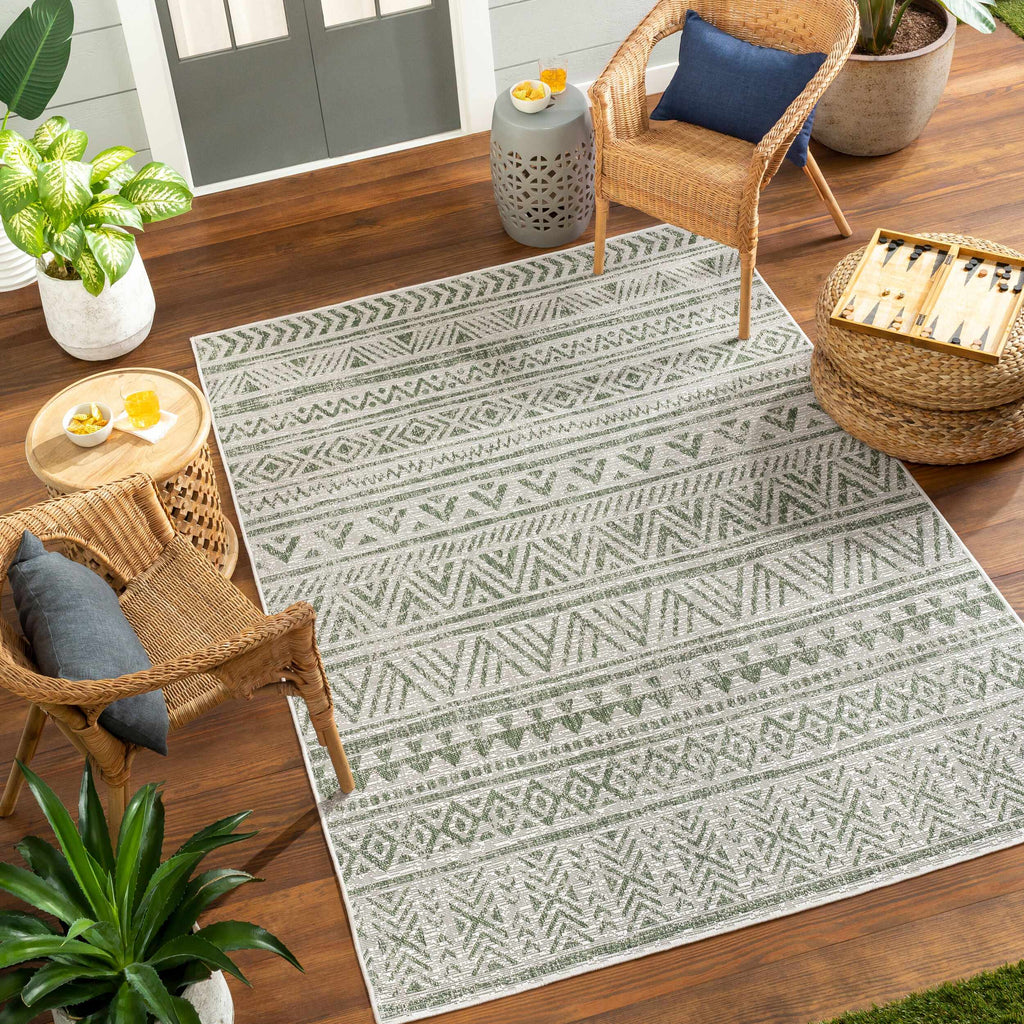 Novato Olive All Over Pattern Performance Outdoor Rug