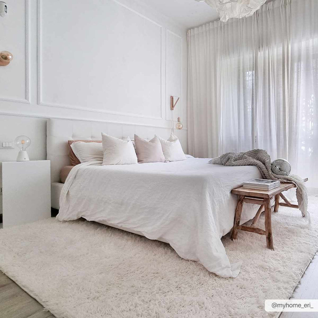 Faina Solid Cream Shag Washable Area Rug