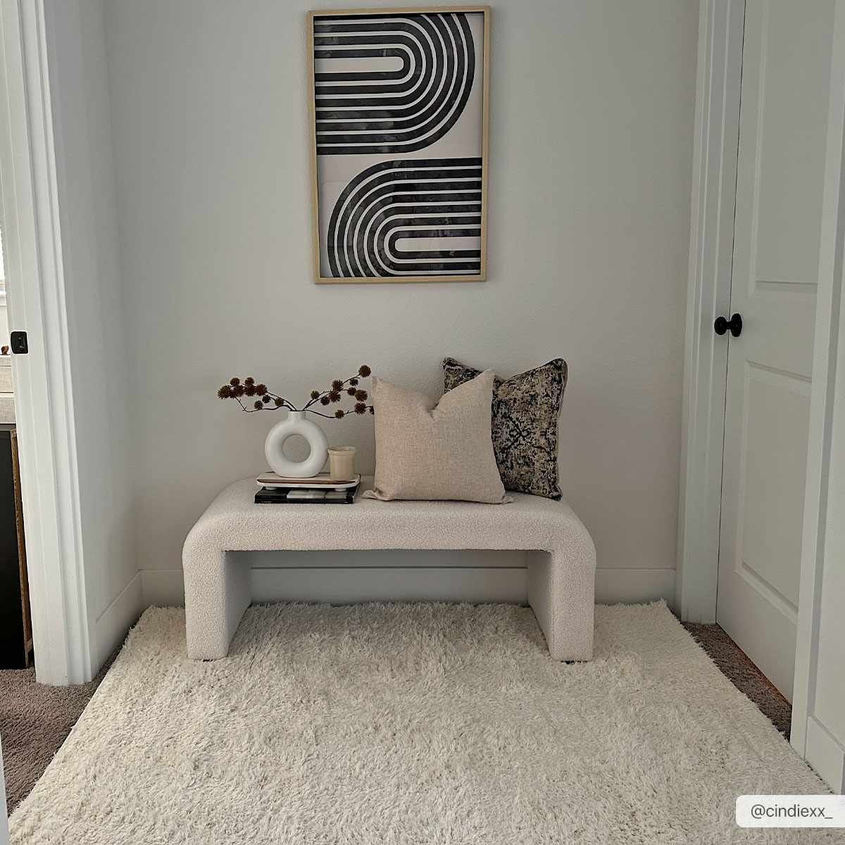 Faina Solid Cream Shag Washable Area Rug