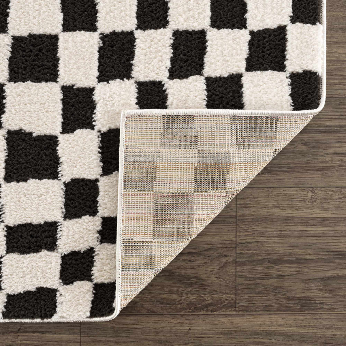 Lajos Black & White Checkered Plush Rug