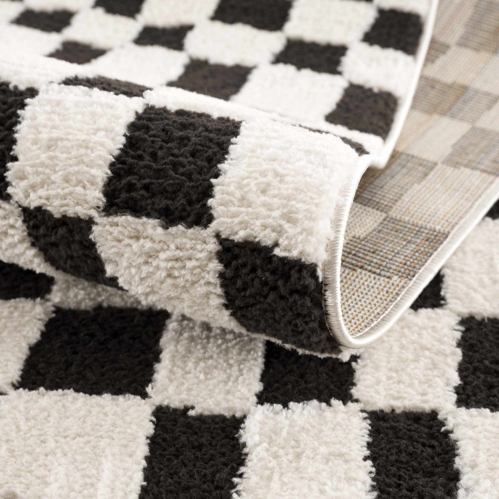 Lajos Black & White Checkered Plush Rug