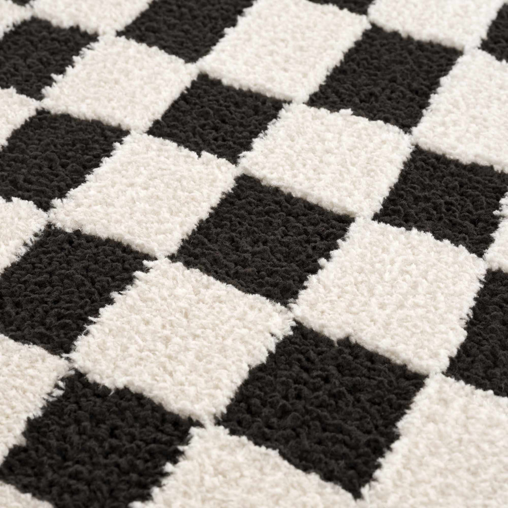 Lajos Black & White Checkered Plush Rug