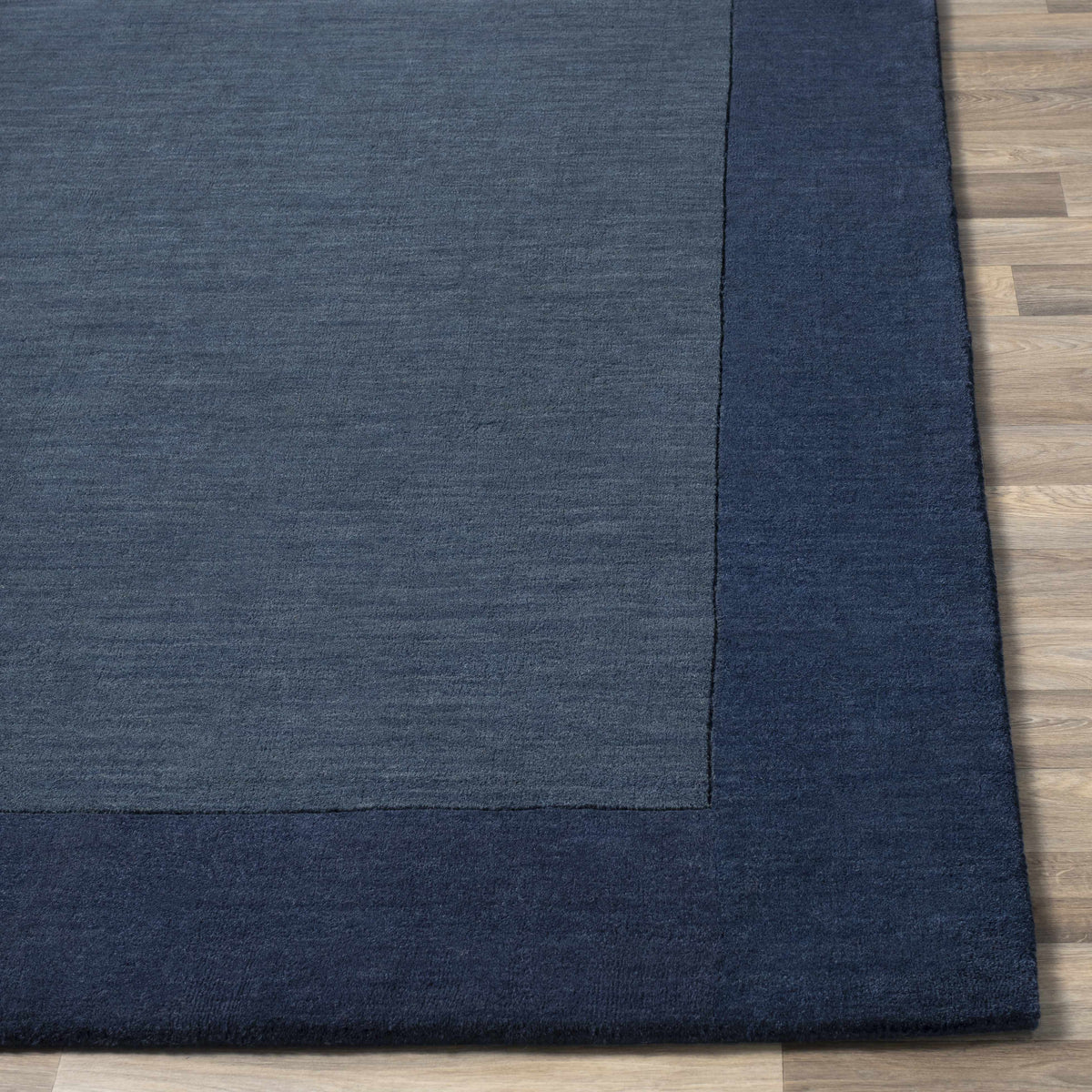 Bordered Solid Ink Blue Wool Rug