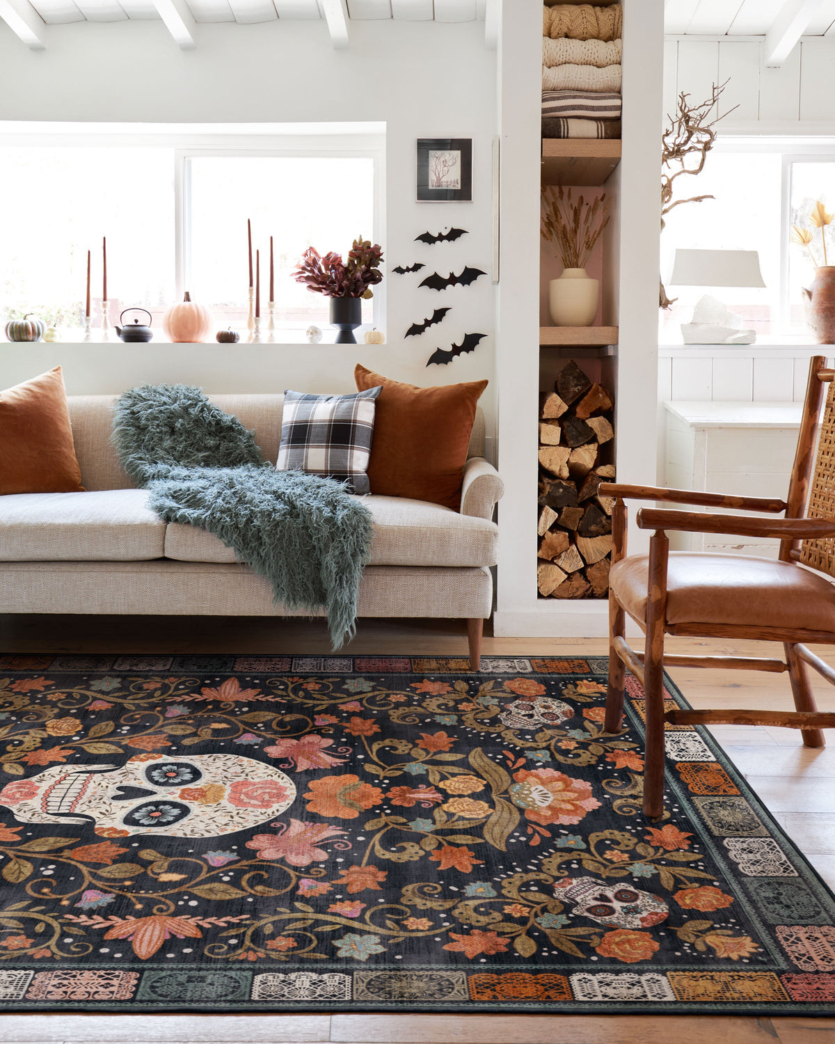 Floral Sugar Skulls Multicolor Rug