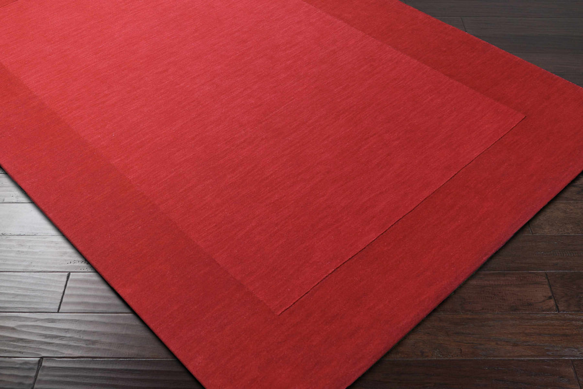 Bordered Solid Red Wool Rug