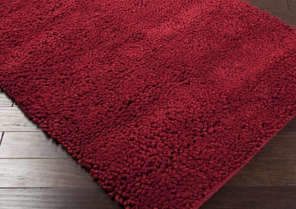 Frederika Solid Dark Red Wool Shag Rug - Clearance