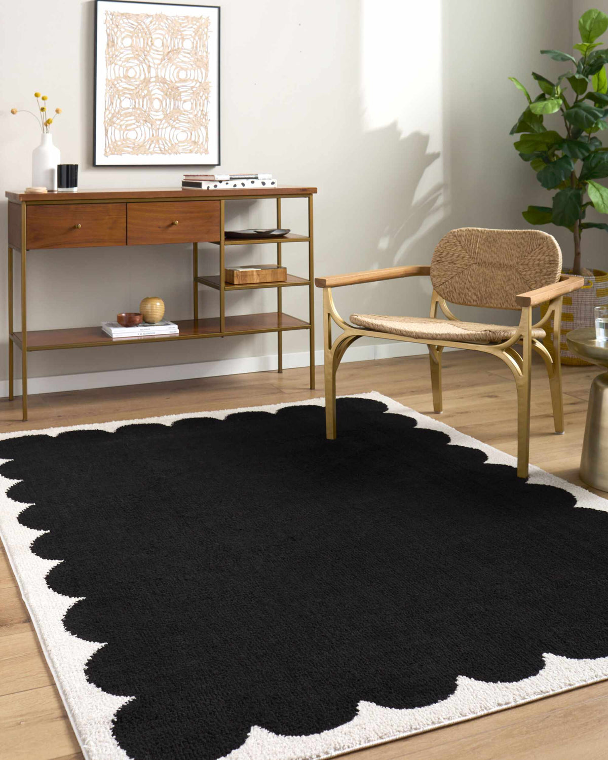 Pidaa Cream Border Machine Woven Polyester Washable Area Rug