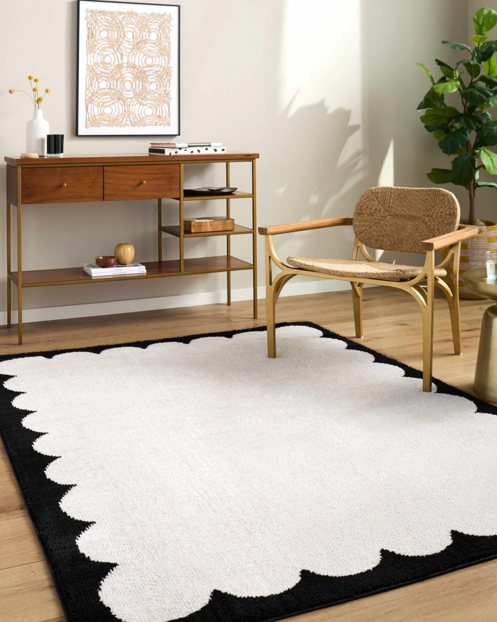 Dawa Cream Border Machine Woven Polyester Washable Area Rug