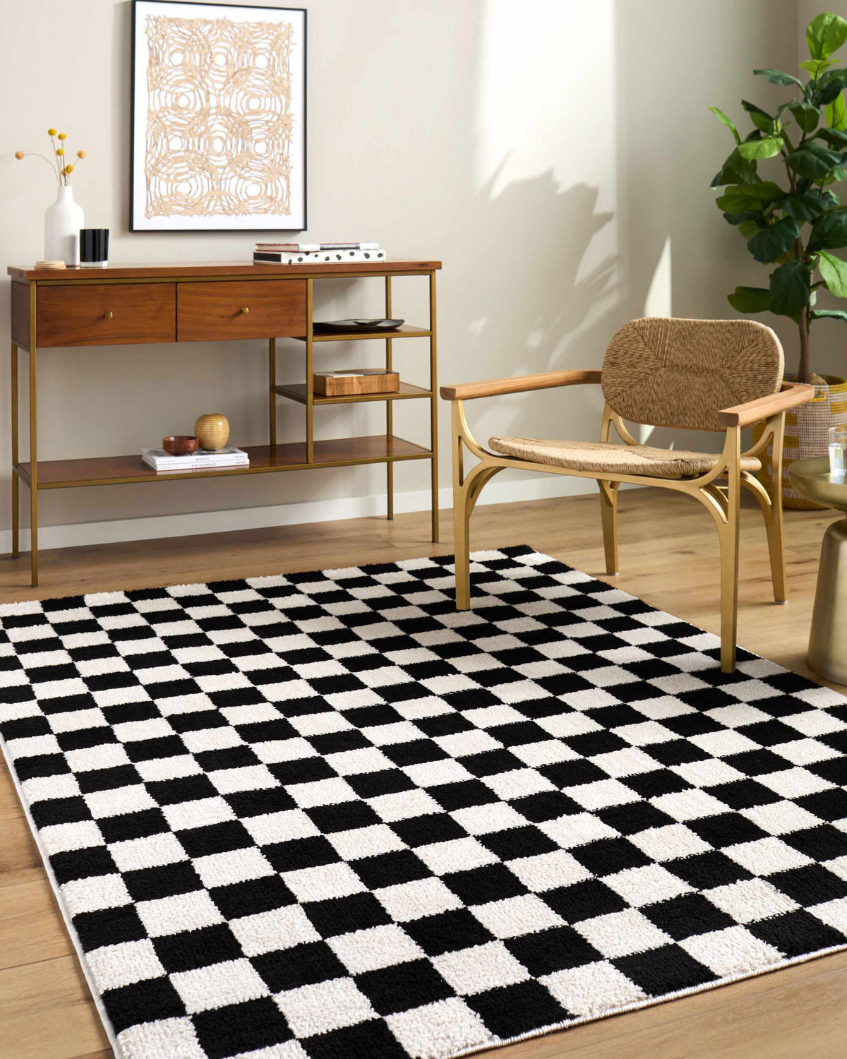 Naye Cream Color Block Machine Woven Polyester Washable Area Rug
