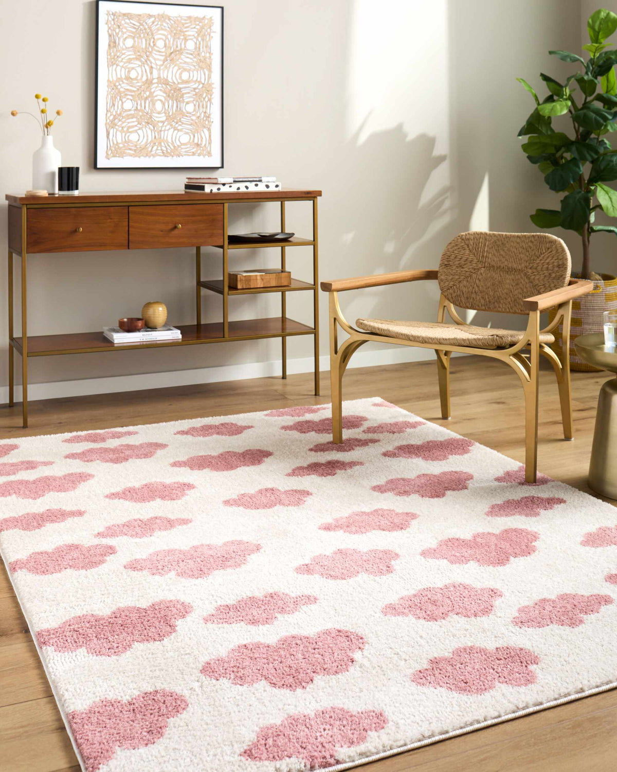 Gonu Ivory Abstract Machine Woven Polyester Washable Area Rug