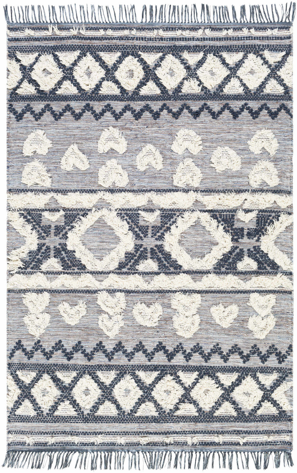Gakona High-Low Cream&Blue Wool Rug - Clearance