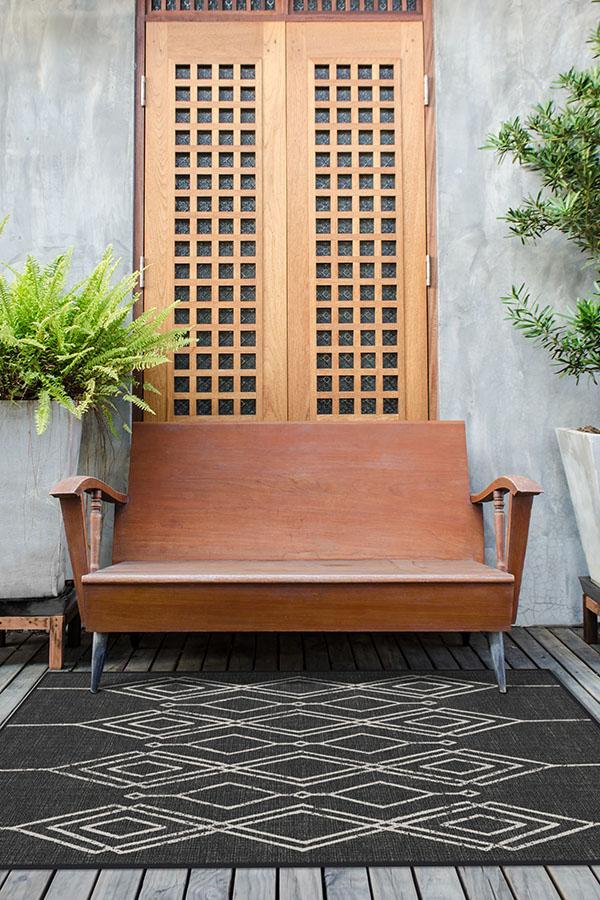 Gemma Lattice Black Outdoor Rug