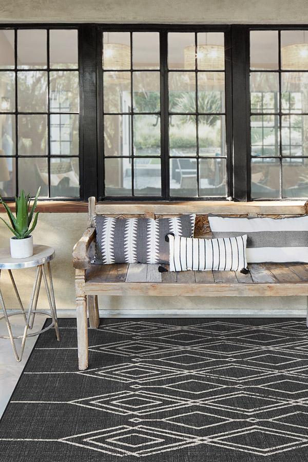 Gemma Lattice Black Outdoor Rug
