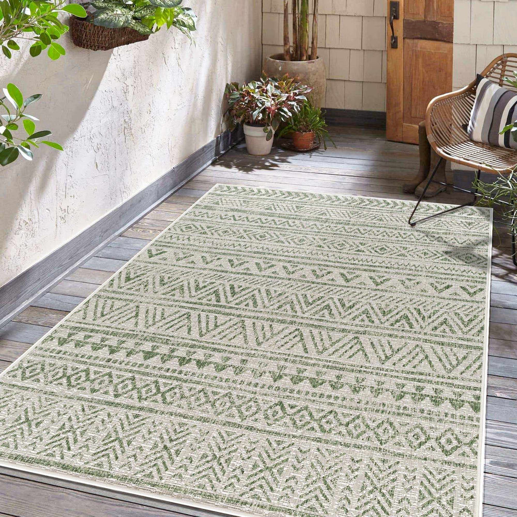 Novato Olive All Over Pattern Performance Outdoor Rug