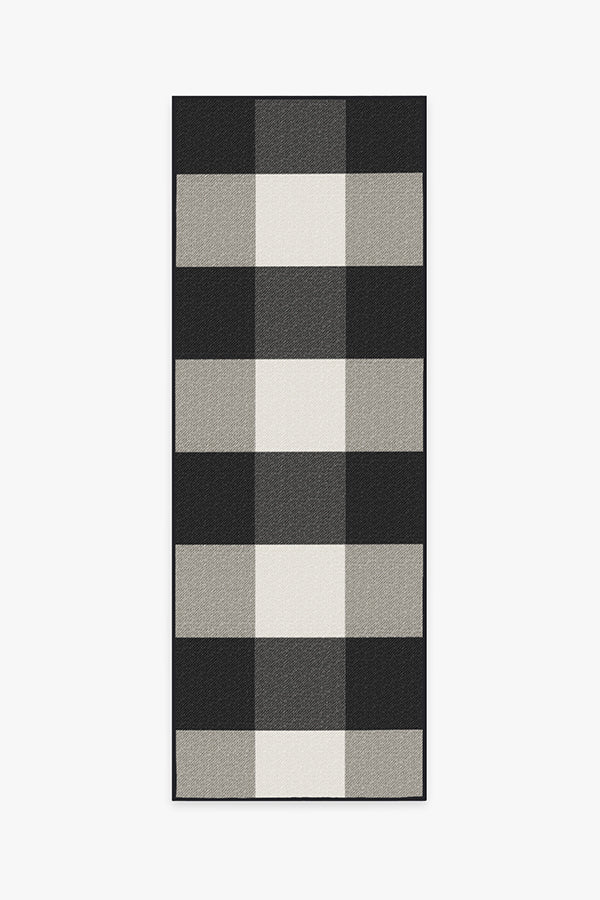 Gingham Plaid Black & White Outdoor Rug