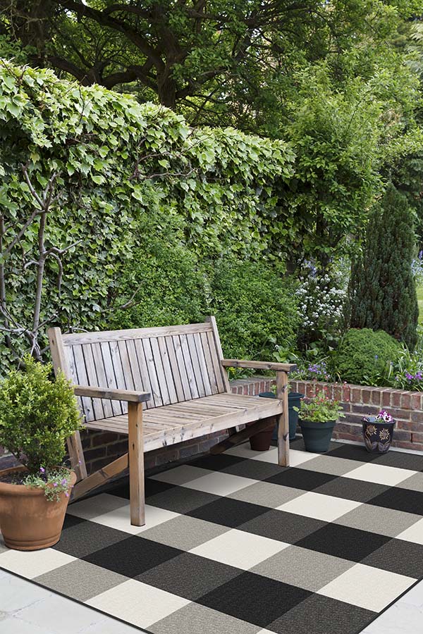Gingham Plaid Black & White Outdoor Rug