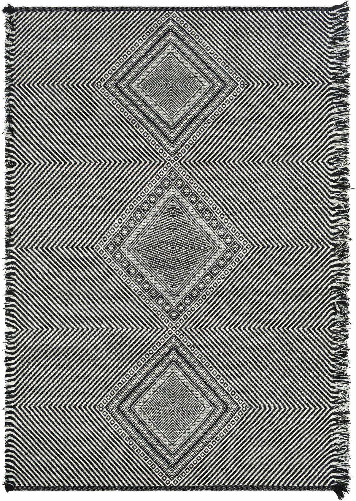 Eaglesham Black&White Flatweave Tassel Wool Rug - Clearance