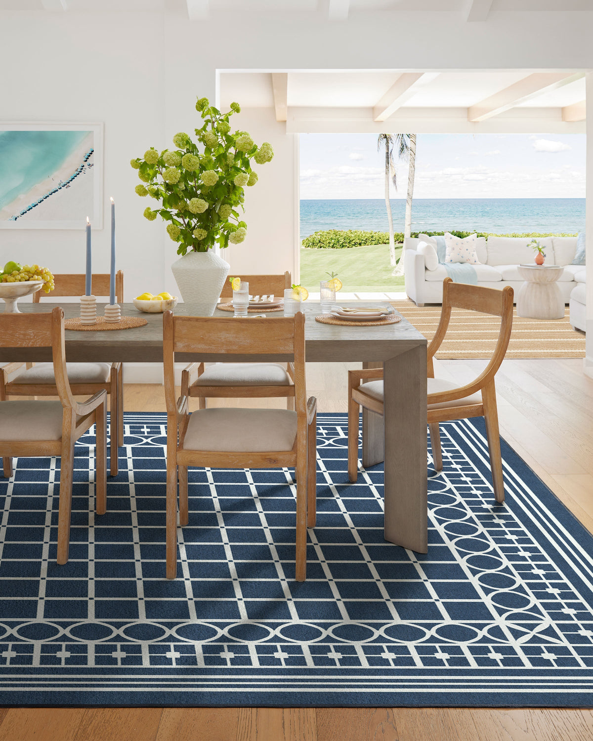 Palm Beach Navy Flatwoven Rug by Gray Malin