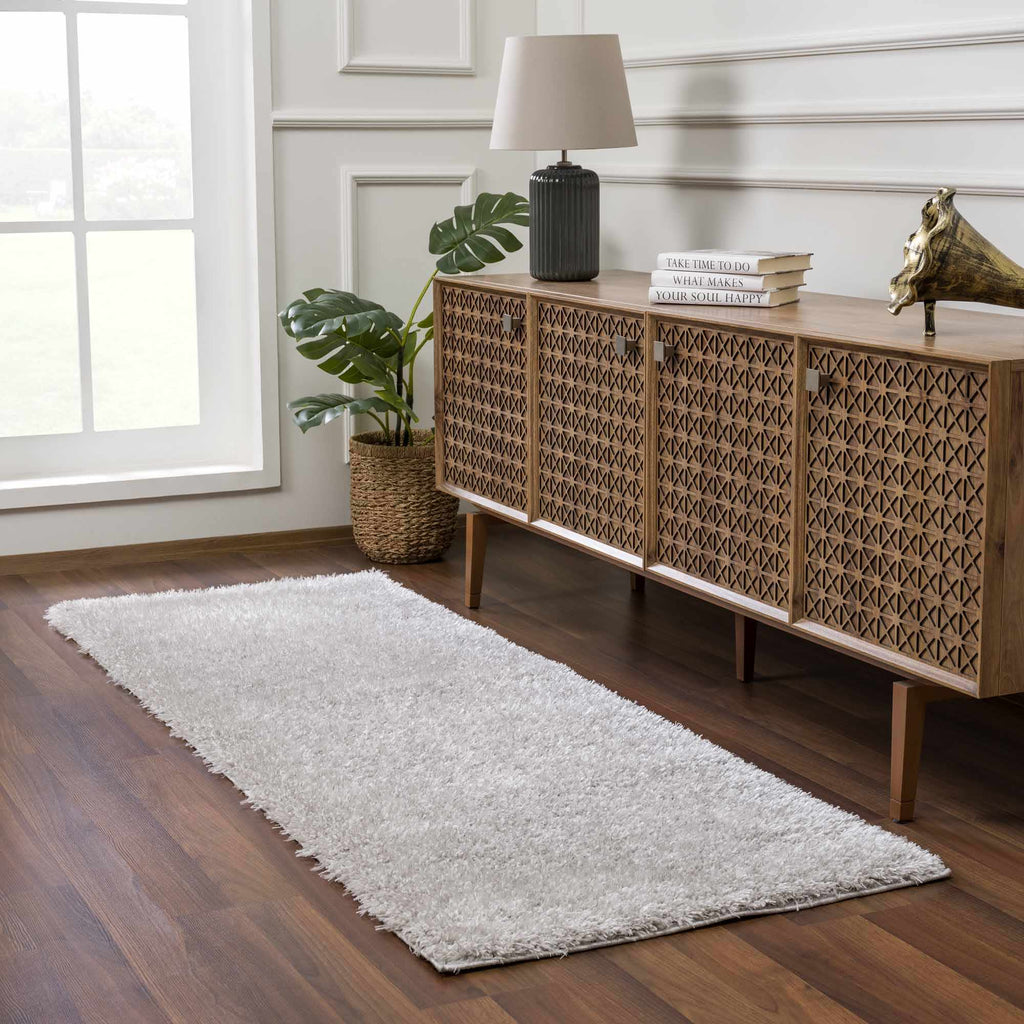 Faina Solid Light Gray Shag Washable Area Rug