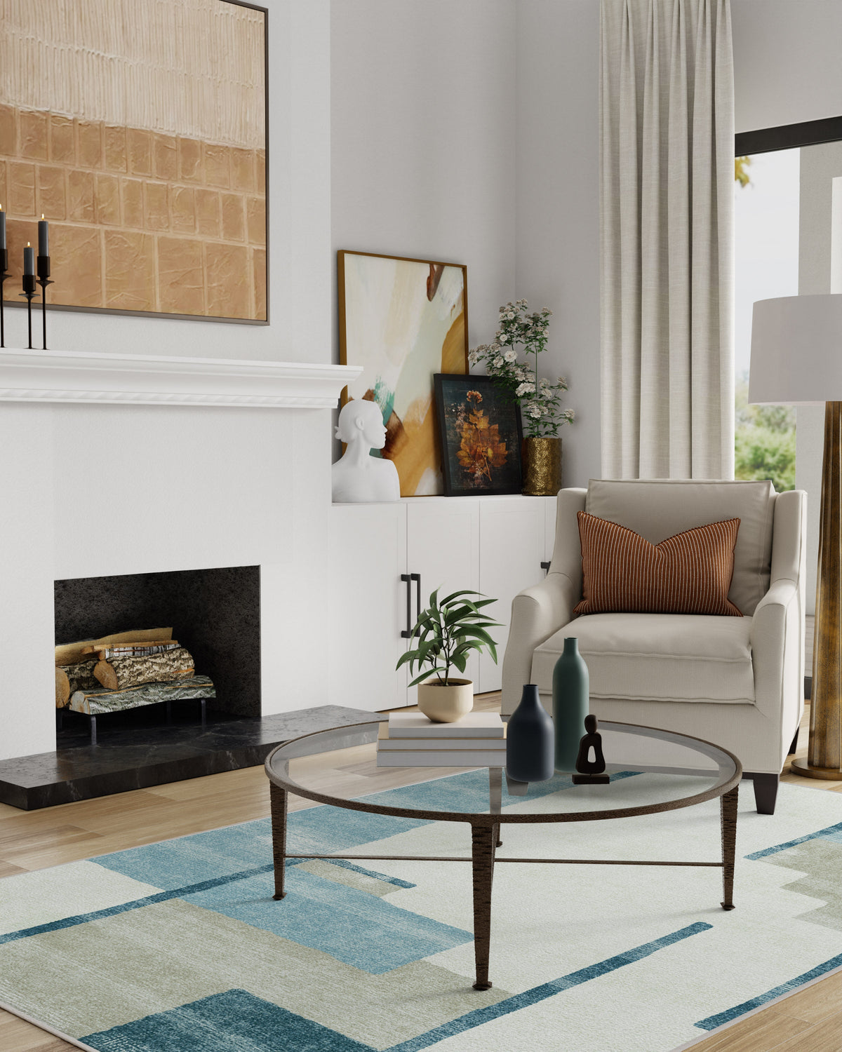 Haylan Ivory & Blue Rug