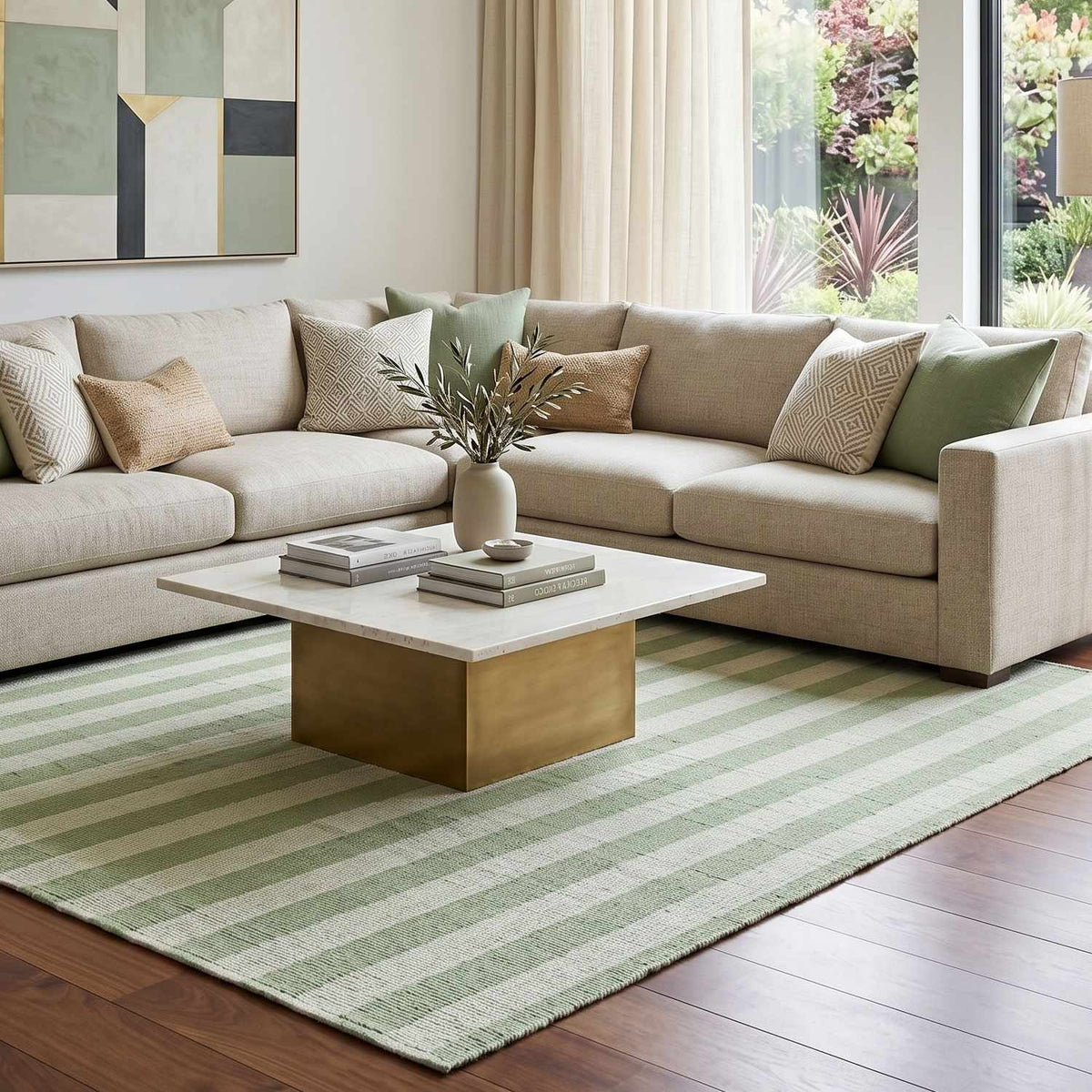 Carpeneto Green Striped Outdoor Area Rug