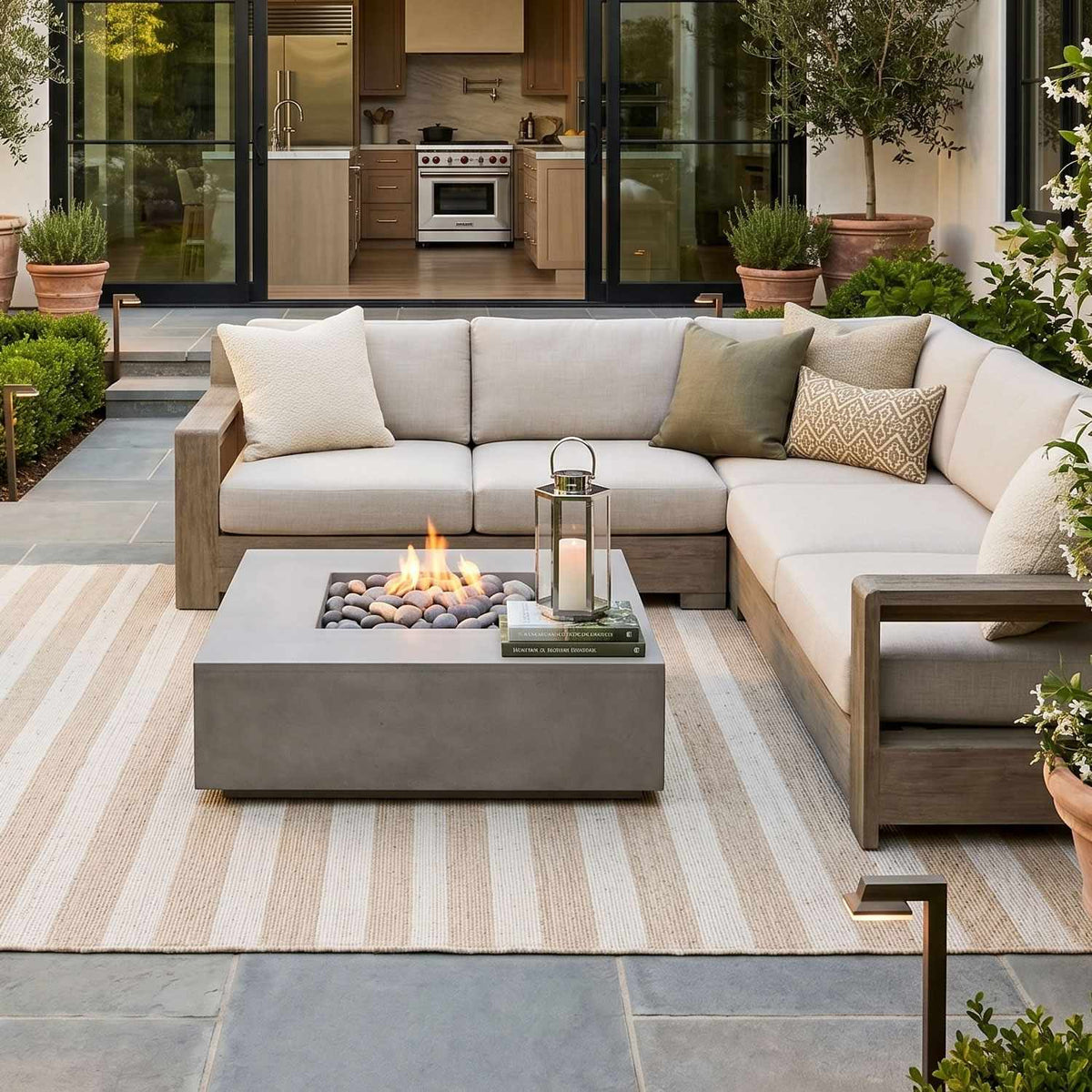 Carpeneto Beige Striped Outdoor Area Rug