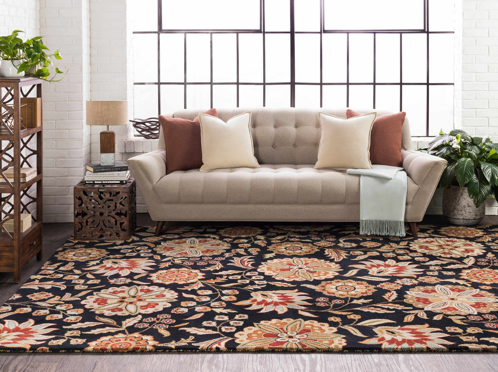 Heaters Black Floral Wool Carpet