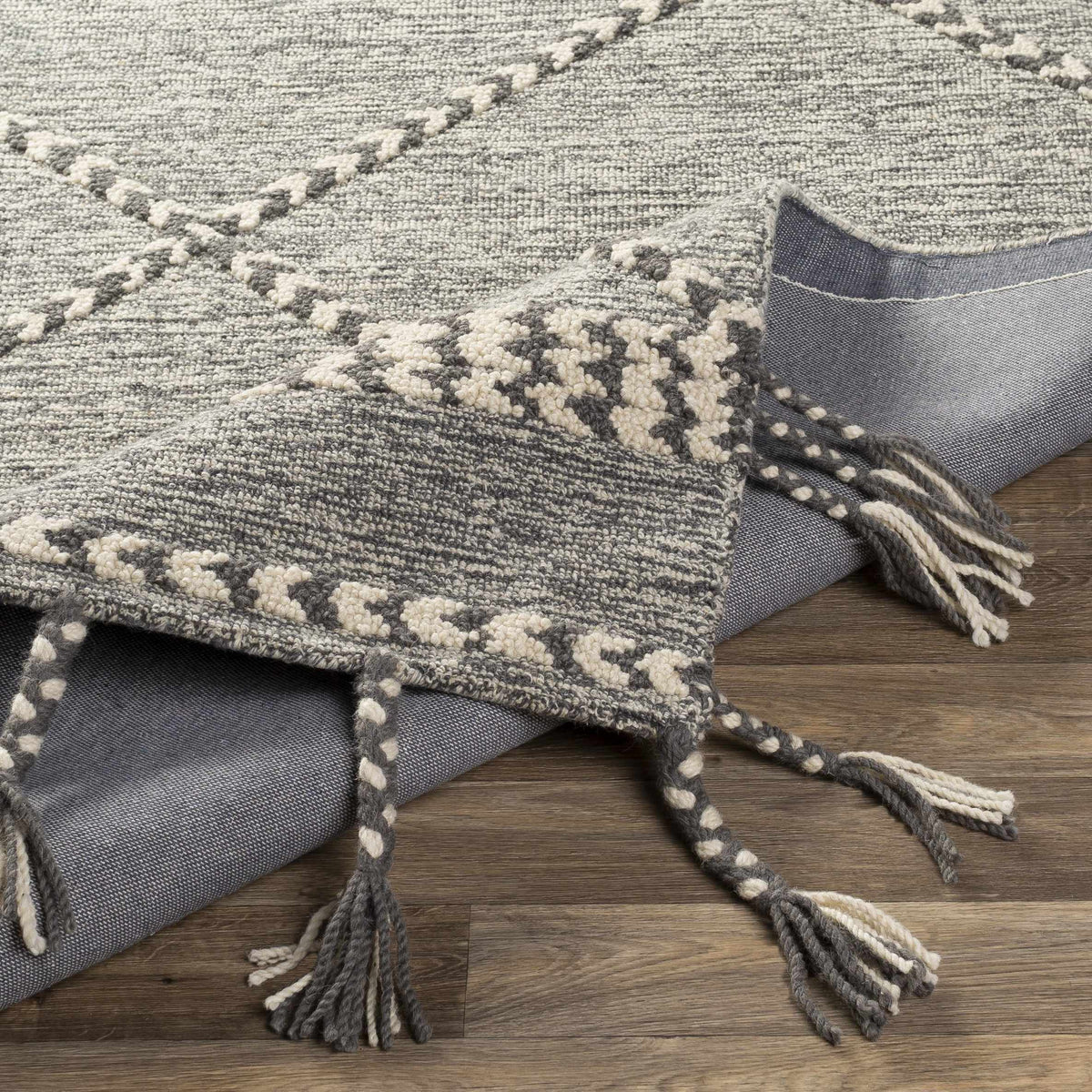 Hertfordshire Gray Trellis Tassel Wool Rug - Clearance