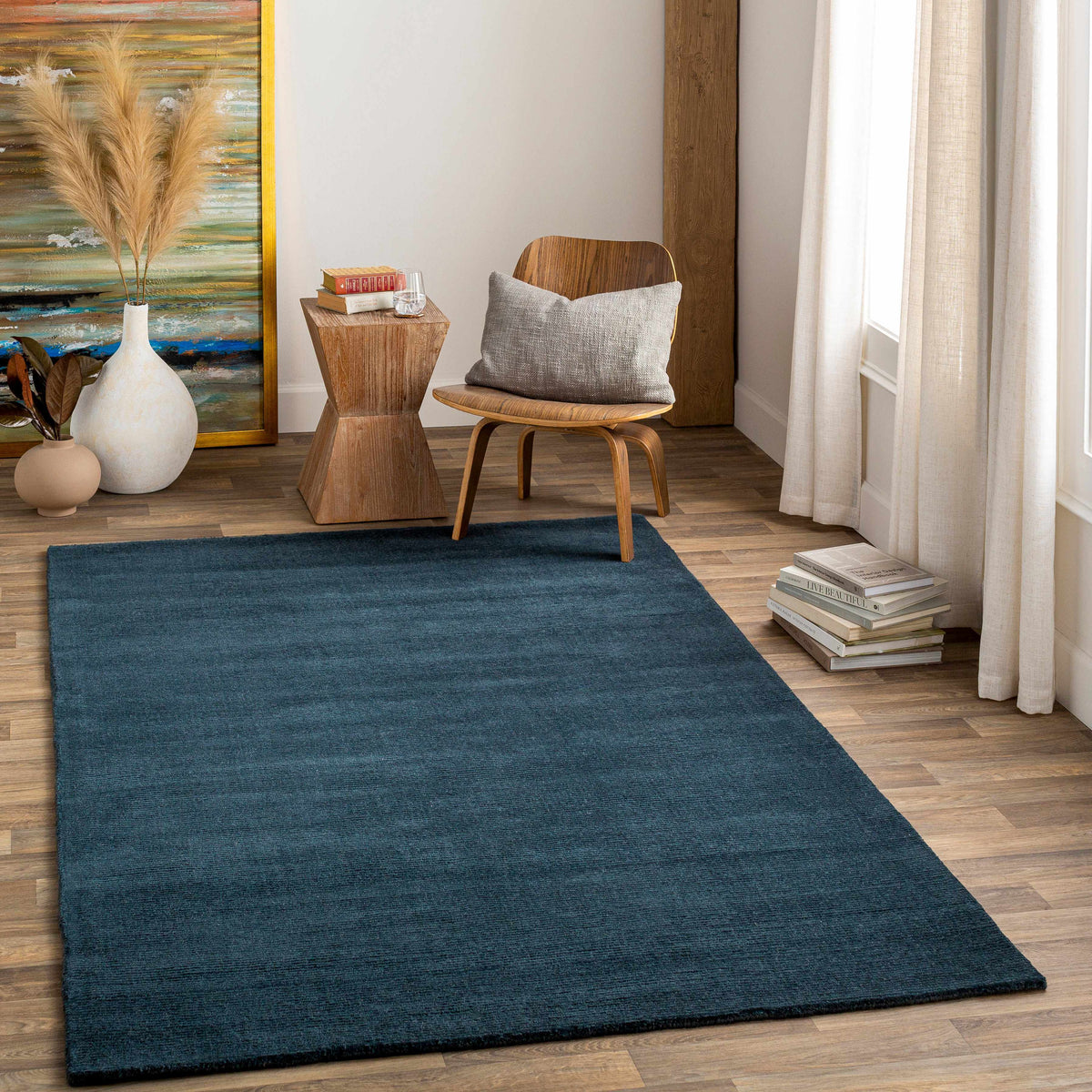 Brockton Solid Dark Blue Wool Rug