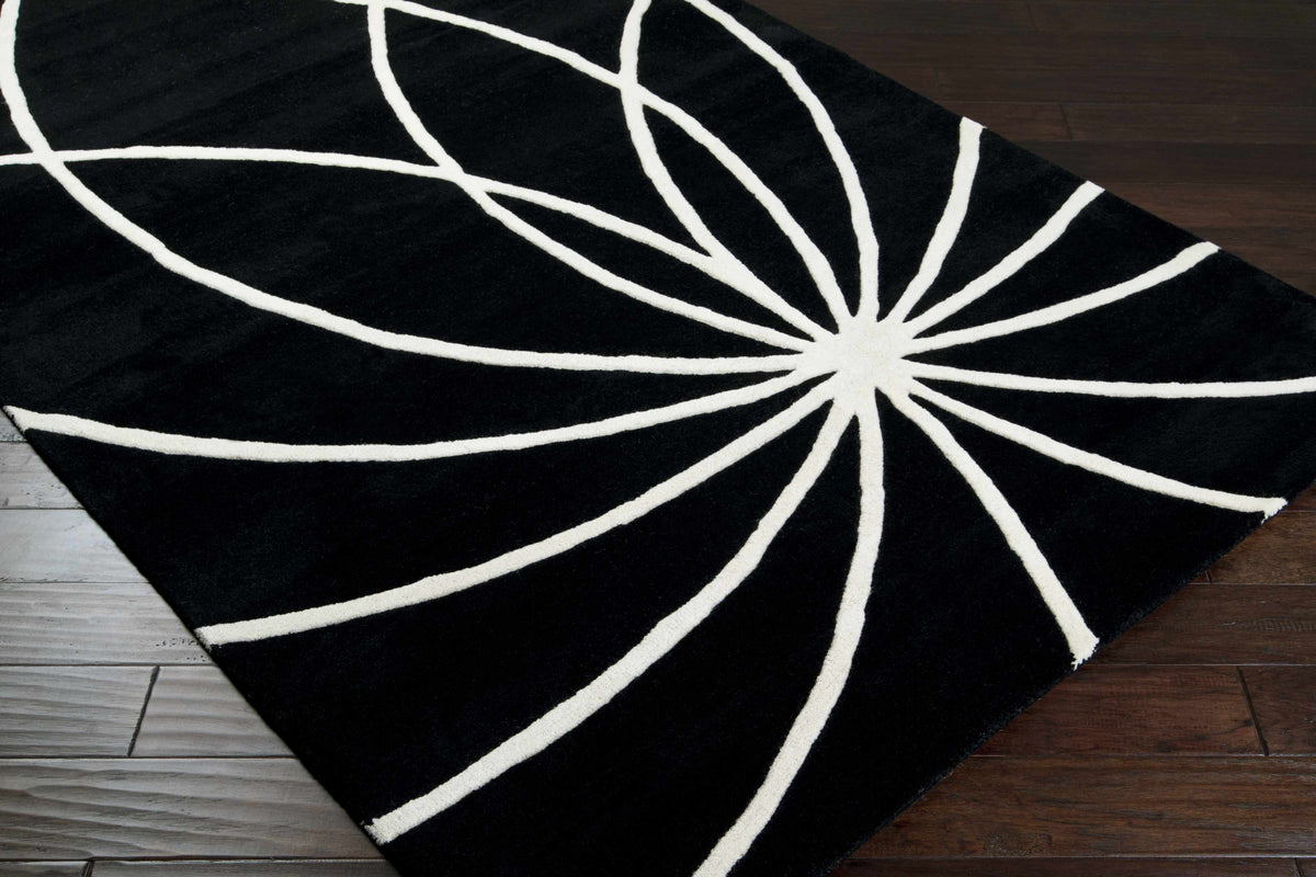 Davison Black Geometric Wool Carpet