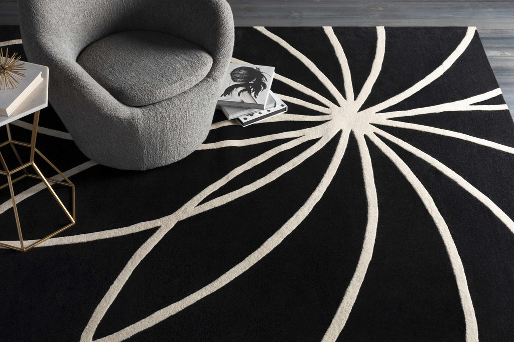 Davison Black Geometric Wool Carpet