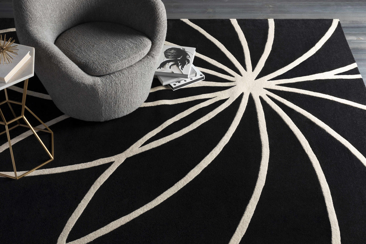 Davison Black Geometric Wool Carpet