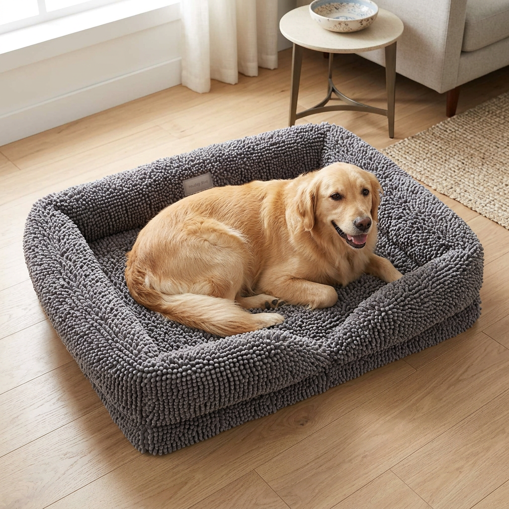 Muddy Mat® Rectangle Dog Bed — Real Memory Foam Support, Cozy Chenille Cover, Machine Washable | Fits Small to Large Dogs
