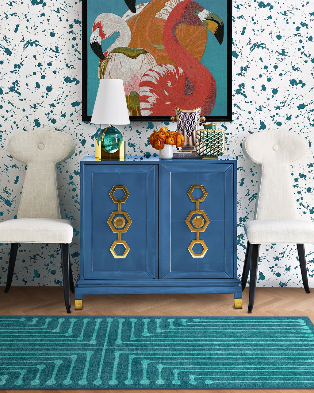 Inkdrop Blue & Teal Flatwoven Rug by Jonathan Adler