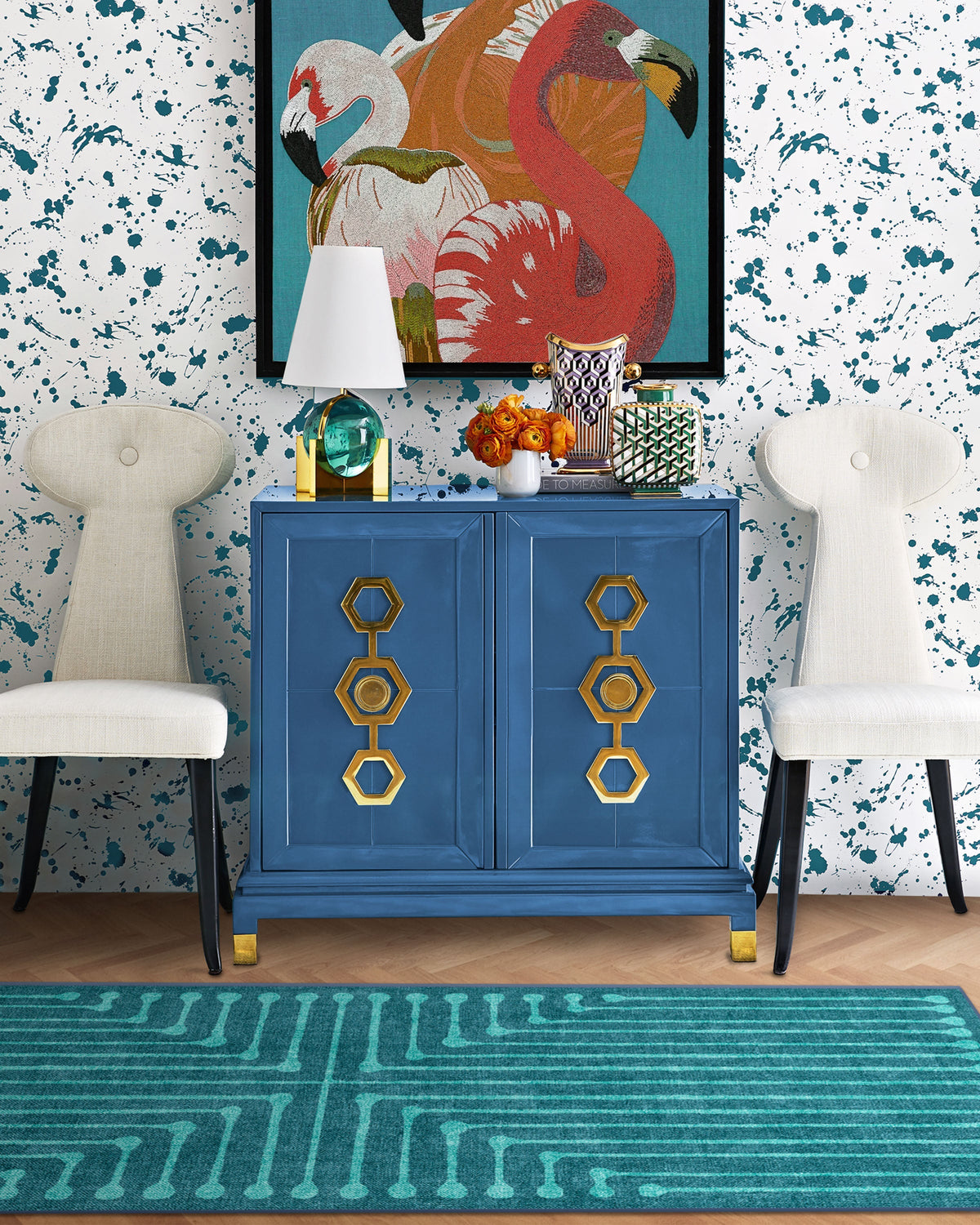 Inkdrop Blue & Teal Flatwoven Rug by Jonathan Adler