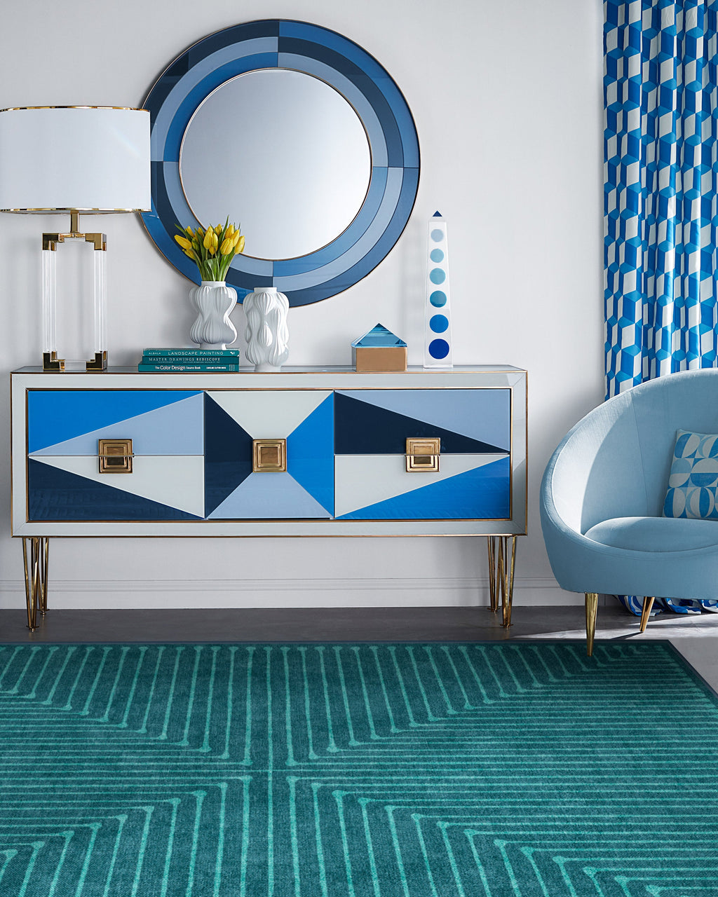 Inkdrop Blue & Teal Flatwoven Rug by Jonathan Adler
