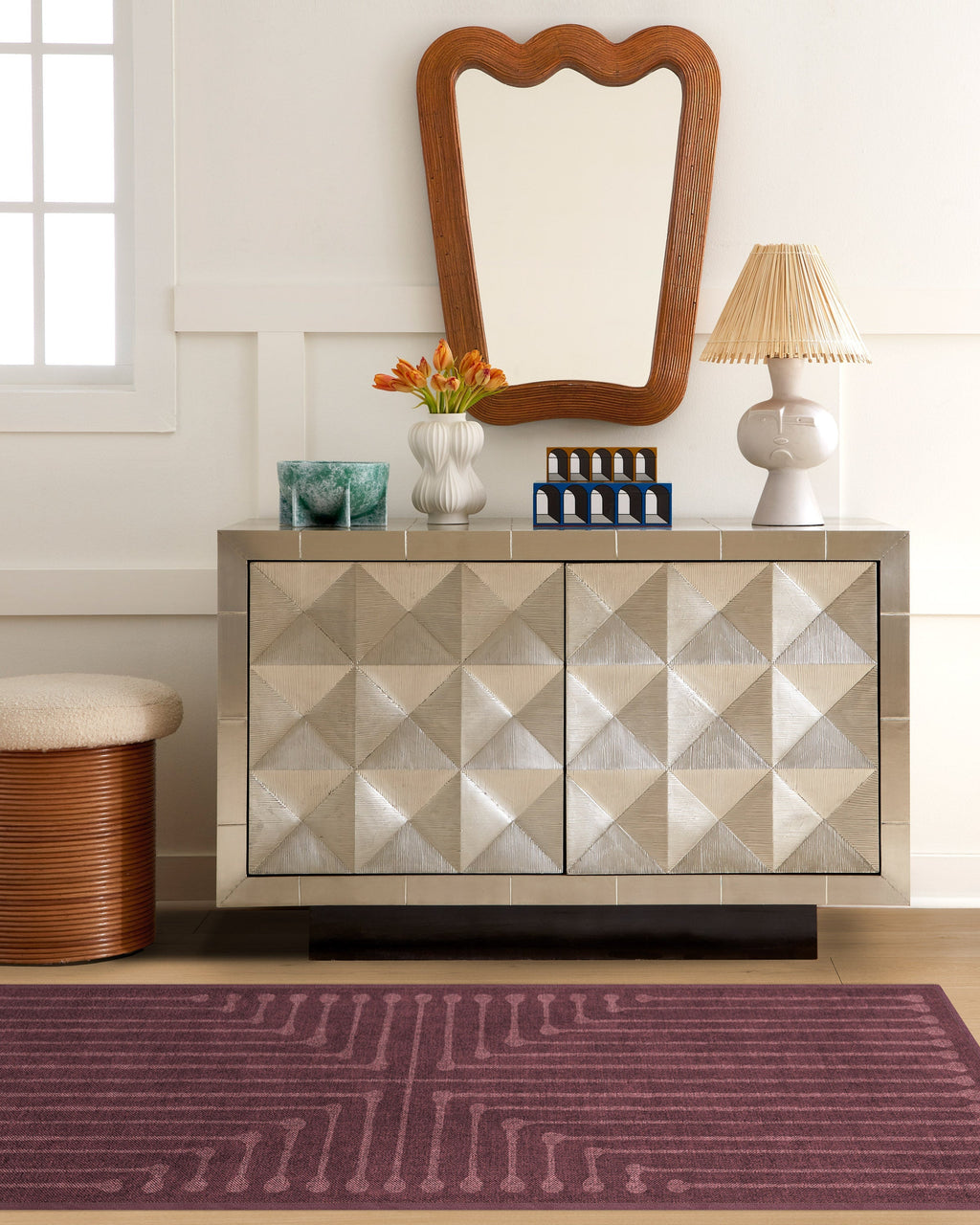 Inkdrop Burgundy Flatwoven Rug by Jonathan Adler