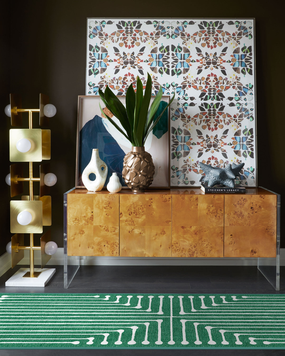 Inkdrop Green Flatwoven Rug by Jonathan Adler
