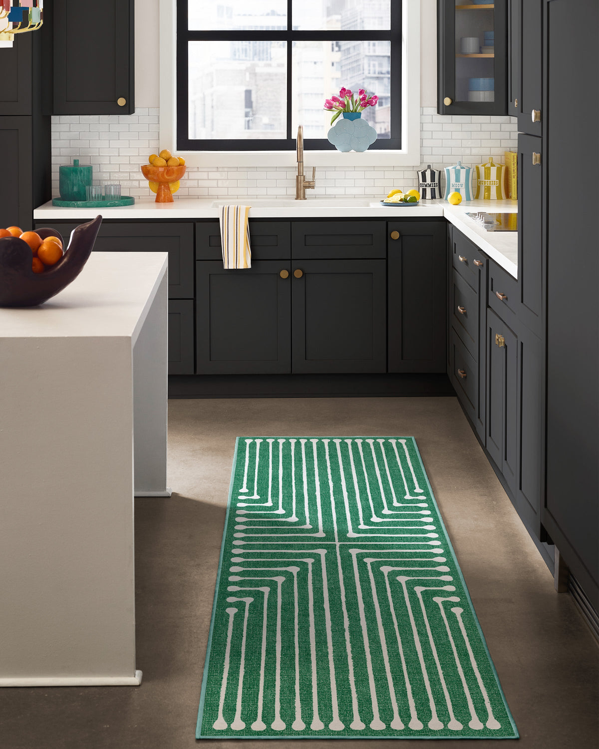 Inkdrop Green Flatwoven Rug by Jonathan Adler