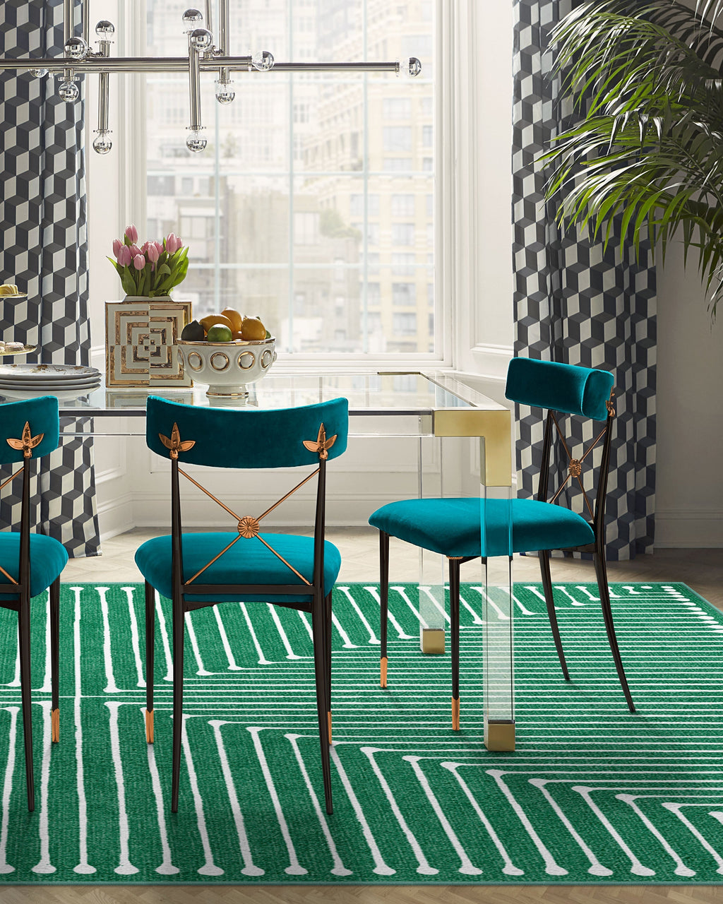 Inkdrop Green Flatwoven Rug by Jonathan Adler